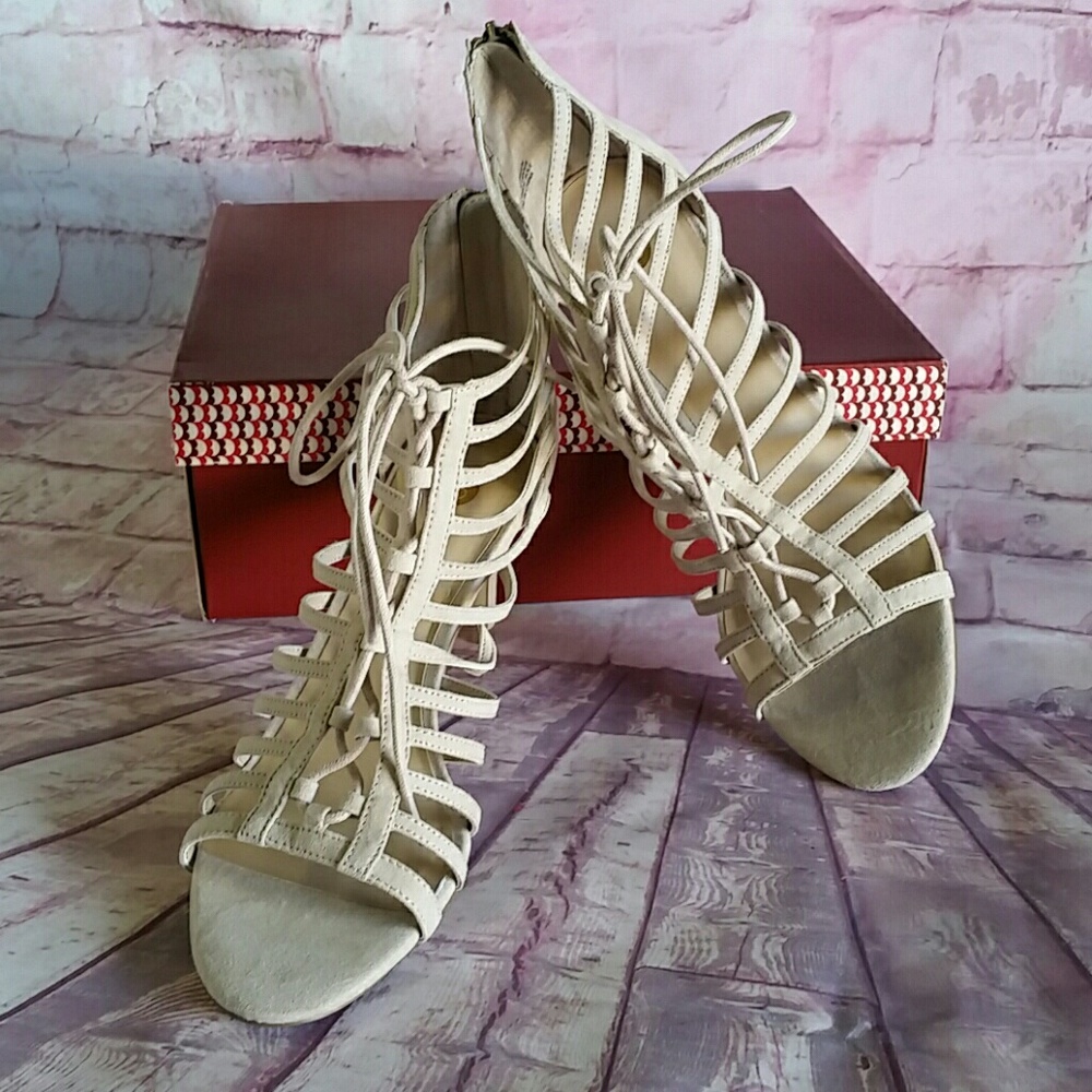 Taupe strap zippered Stilletos- Raven